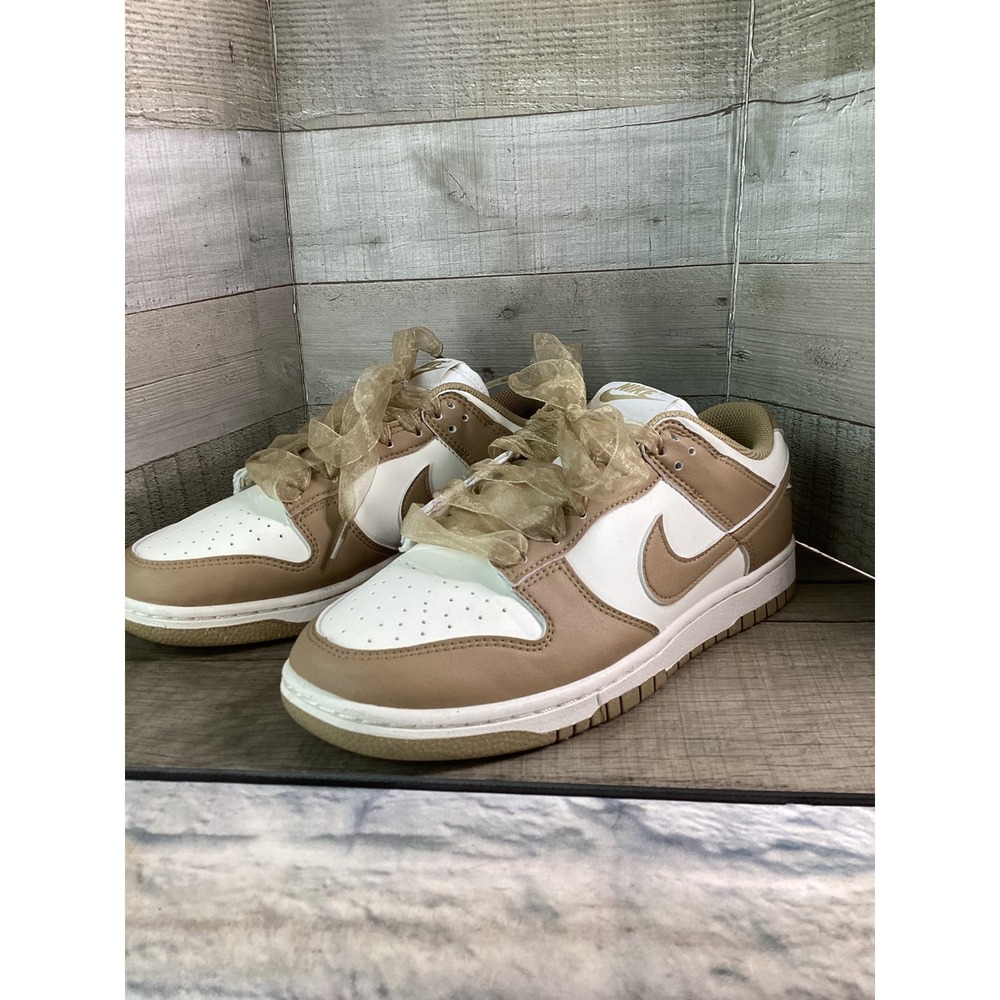 Nike Dunk Low Tan White Ribbon Laces Sneakers IB7311-101 Womens Size 9